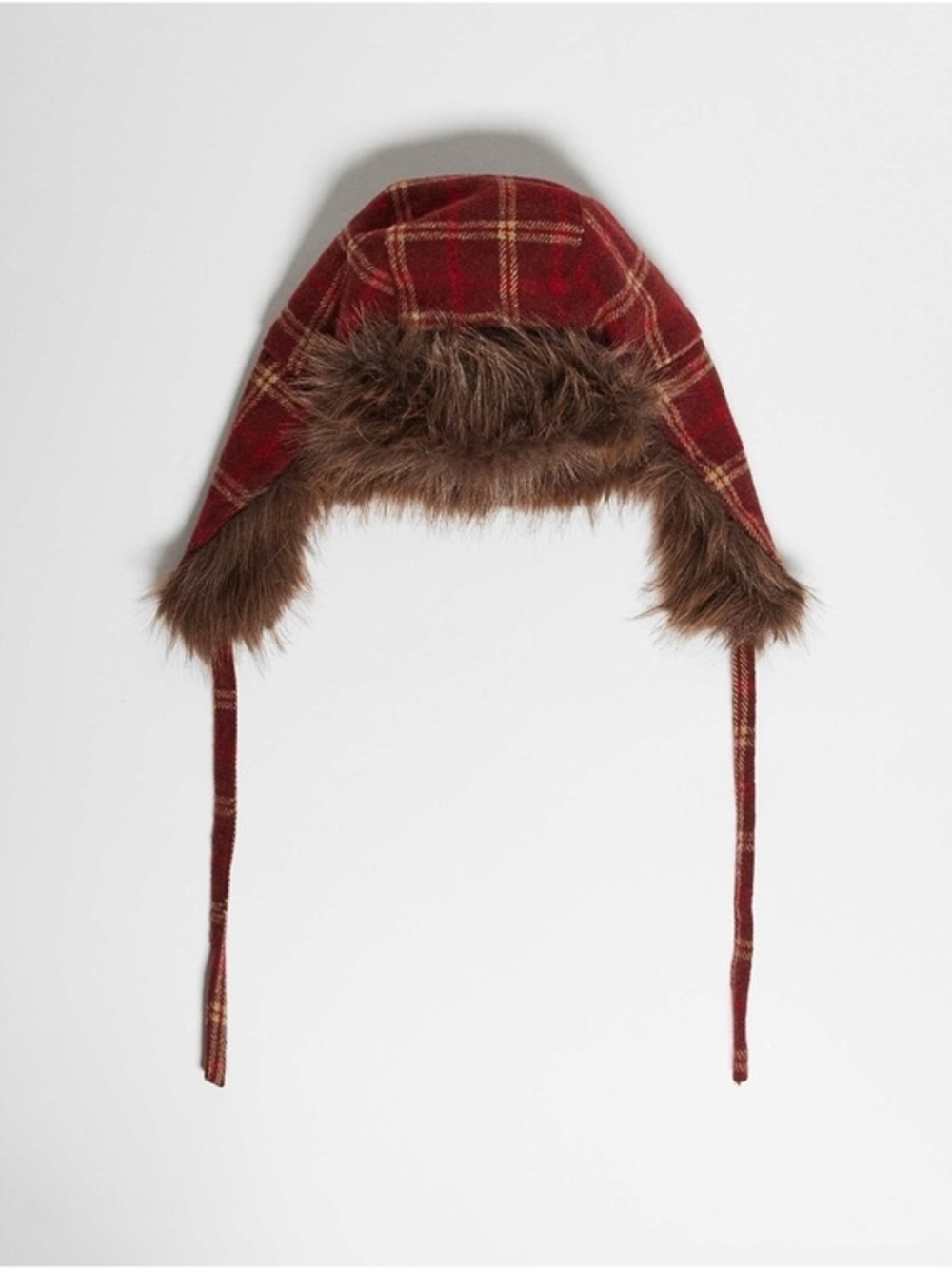 Reclaimed Vintage Red Plaid Faux Fur-Lined Trapper Hat NEW
